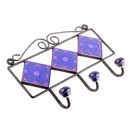 Navy Blue Red Tiny Flower Tiles Hooks